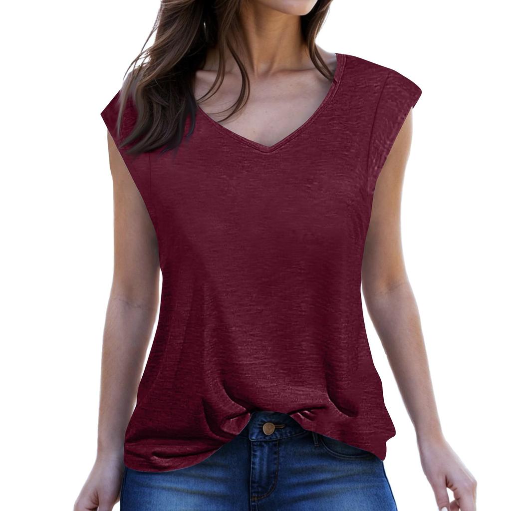 Женская майка с V-образным вырезом и коротким рукавом, летняя повседневная свободная туника, футболки