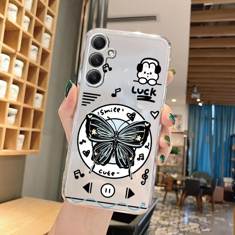 Мягкий прозрачный силиконовый чехол с изображением цветка бабочки для Samsung A55 A35 M35 M34 S24 Xiaomi Redmi Note 13 Pro 13C Poco M6 Camera Противоударный защитный чехол