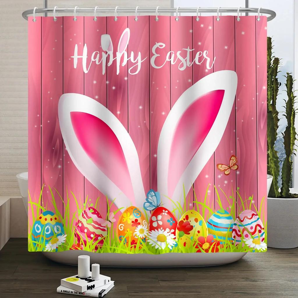Весенняя Пасхальная Занавеска для душа Счастливый Кролик Кролик Яйца Цветочный Сад Цветочный Праздничный Водонепроницаемая Занавеска для душа для ванной комнаты с крючками