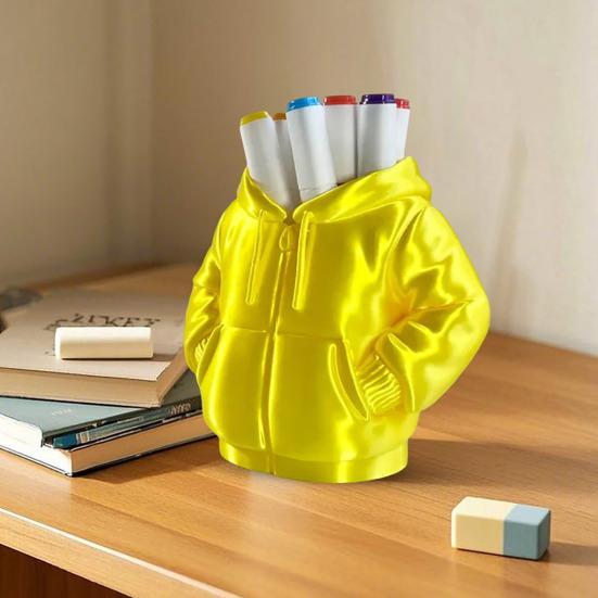 Hooded Down Jacket Pen Holder 3D Printed Down Coat Stationery Pencil Organizer Container Home Office Desktop Decoration Ornament