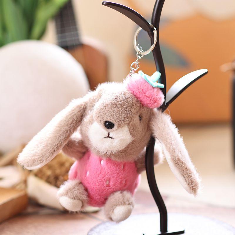 1 шт. Брелок в виде кролика, кукла, плюшевая игрушка, мини, для пары, подвеска на рюкзак, кукла-клубничка-кролик, украшение, подарки для девочек