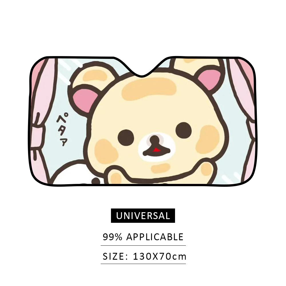 r-Rilakkuma Bear Car Sunshade Curtains Heat-insulating Aluminum FilmReusable Suction Cup Blocks UV Rays Car Sun Visor Protector