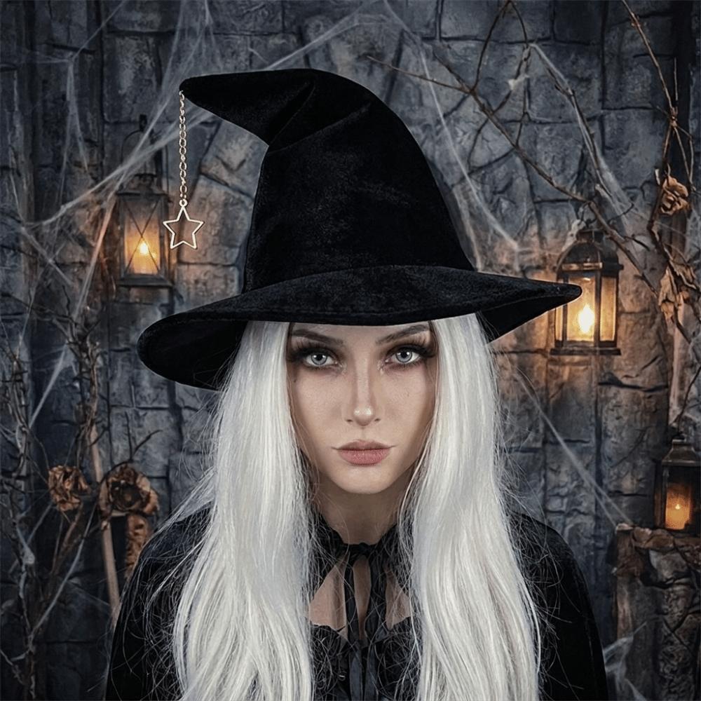 Korean Style Wool Bucket Hat Star Pendant Halloween Hat Vintage Witch Hat  Party