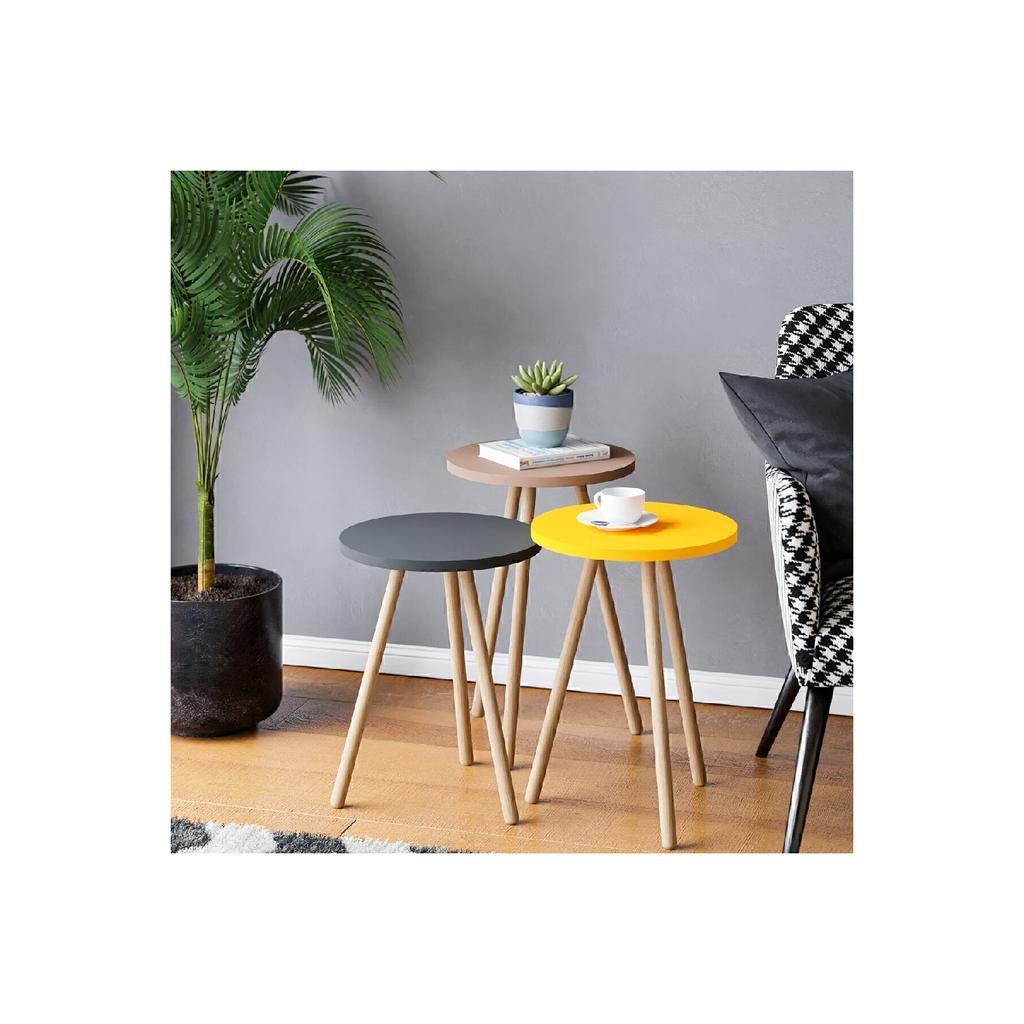 Красочный журнальный столик с тройным вложением, деревянные ножки, круглый пастельный дизайн, серый, белый, капучино