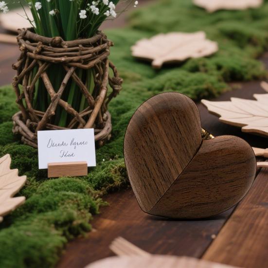 Heart-shaped Ring Box Compact Size Portable Retro Style Wooden Proposal Wedding Ring Holder Jewelry Organizer