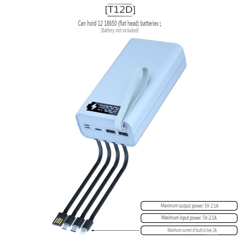 T12D 18650 DIY Power Bank Base с кабелем Micro USB Type C, фонариком, чехлом для быстрого Power Bank 18650, держателем для аккумулятора, зарядным устройством
