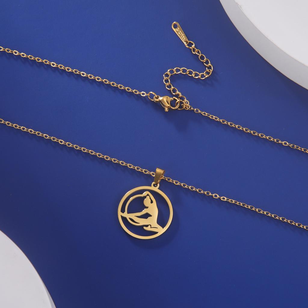 Teamer Gymnast Stainless Steel Necklace for Women Artistic Gymnastics Round Pendant Chian Choker Athlete Jewelry Birthday Gifts 4