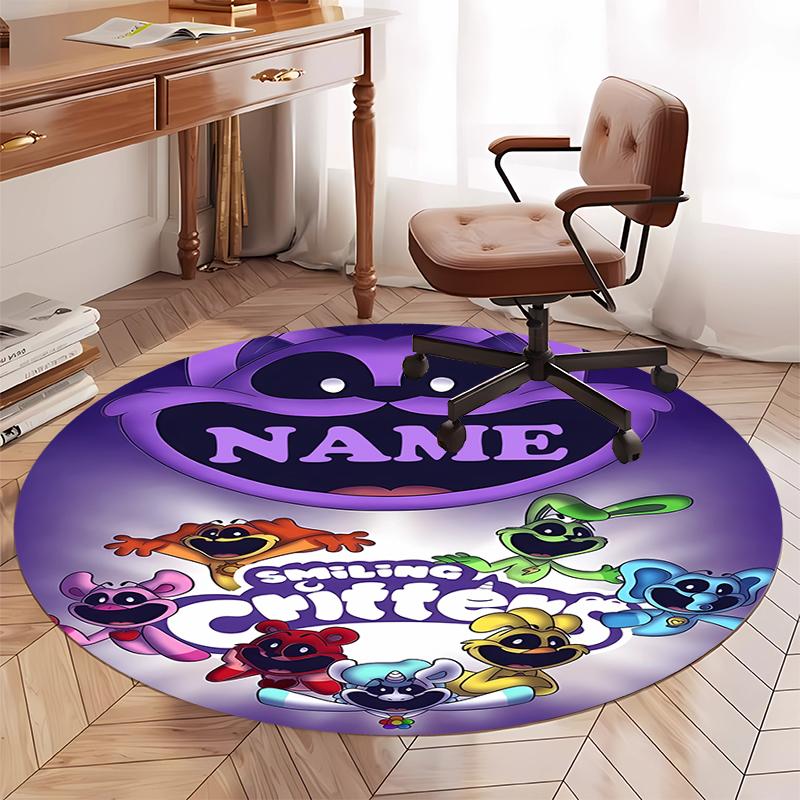 Custom Name Smiling Critters Printed Round Rug Carpet Chair Rug Area Rug Entryway Doormats,for Office Chair Living Room Bedroom Kitchen Room.