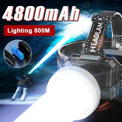 Самый большой светодиодный налобный фонарь 5000LM со встроенной батареей 4800 мАч, перезаряжаемый через USB, налобный фонарь, фонарь для кемпинга, рыбалки