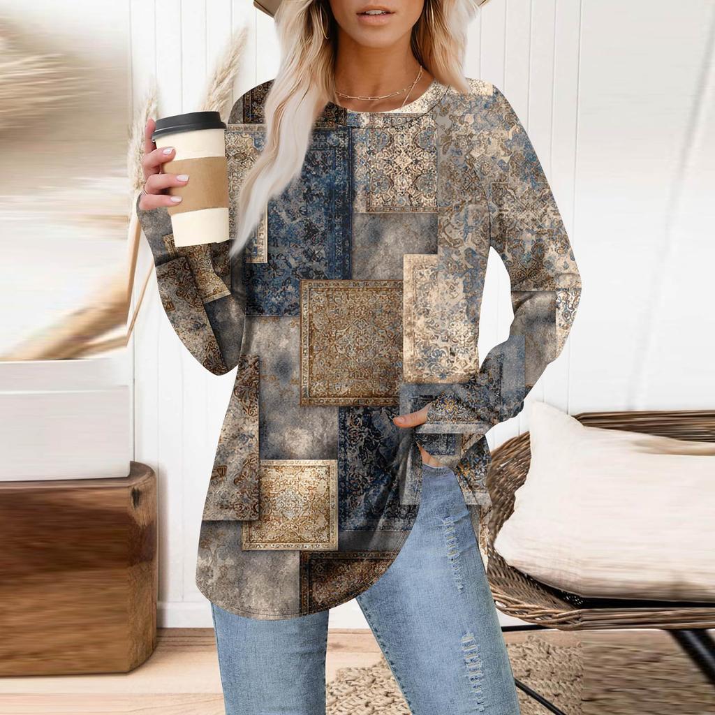 Womens Oversized Sweatshirt Graphic Sweater Long Sleeve Drop Shoulder Round Shirt Tops Vintage Clothes