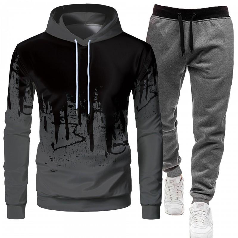 Mens Hooded Sweatshirt Jogger Pants Set Casual Sportswear Outfit