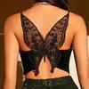 Butterflies Embroidered Sling Vest Women Sexy V-Neck Sleeveless Top Solid Color Slim Fit Short Club Camisole