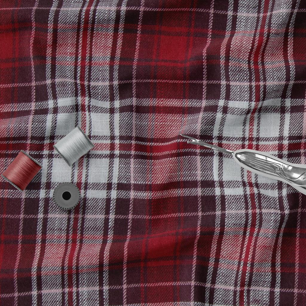 Bigreams Unstitched Cotton Christmas Tartan Check Shirt Fabric For Men's (58" Inch Width)