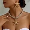 3Pc Summer Ocean Zircon Set for Women-Starfish Shell Heart Necklace&Earrings,Beach Vacation Party Gift,Dainty Adjustable Chain