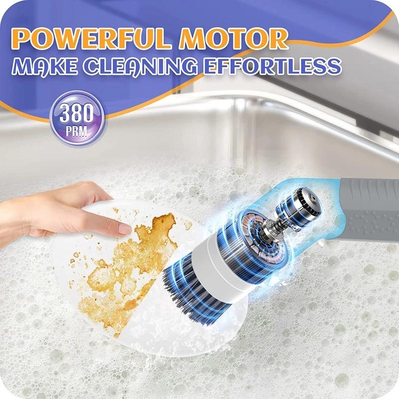 Электрическая щетка для чистки Беспроводной гаджет для чистки кухни Спин-скруббер с 4 насадками для ванны Кухонная плита Электрический отжим Clean