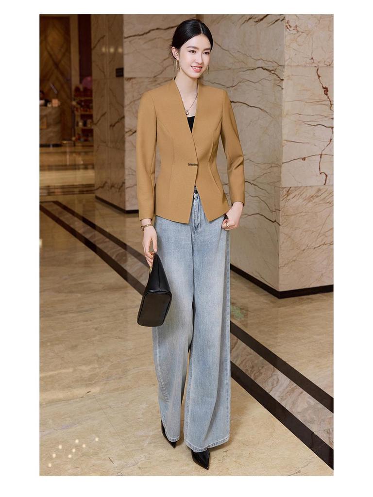 Женский приталенный белый блейзер - 2025 Осень/Зима Корейский стиль Профессиональная мода Повседневный пиджак