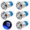 Pressure Switch Waterproof 16 Mm Switch 12-24 V 3A Momentary Button Switch Brass 5 Pin With Blue Ring Led Light For Car Boat Motorcycle 5 Pieces