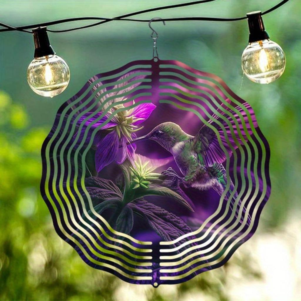Diligent Hummingbird 2D Wind Spinner Metal Hanging Rotating Ornament for Indoor Outdoor Garden Decor No Power Required Easy to Install