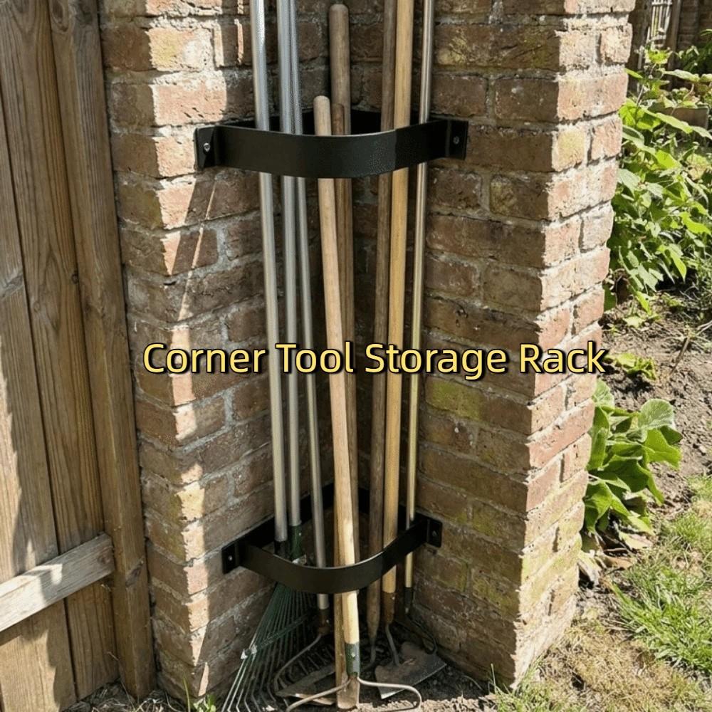 Drill Install Corner Tool Storage Rack Heavy Duty Pole Organizer Rack Yard