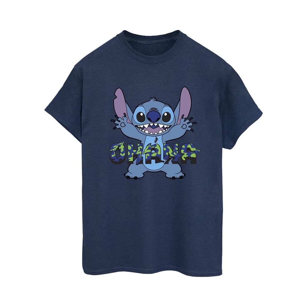 Disney Womens/Ladies Lilo And Stitch Ohana Blue Glitch Cotton Boyfriend T-Shirt