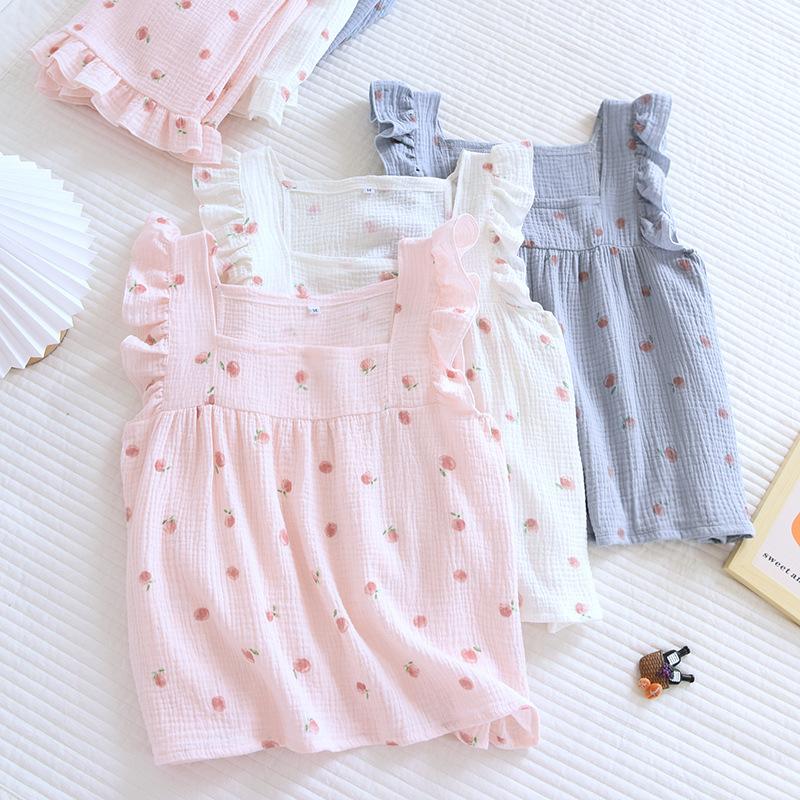 Pure Desire for Ins In Summer, Flounce Shorts, Cotton Suspenders, Pajamas, Women's Summer Home Clothes, Two-piece Suit, Summer