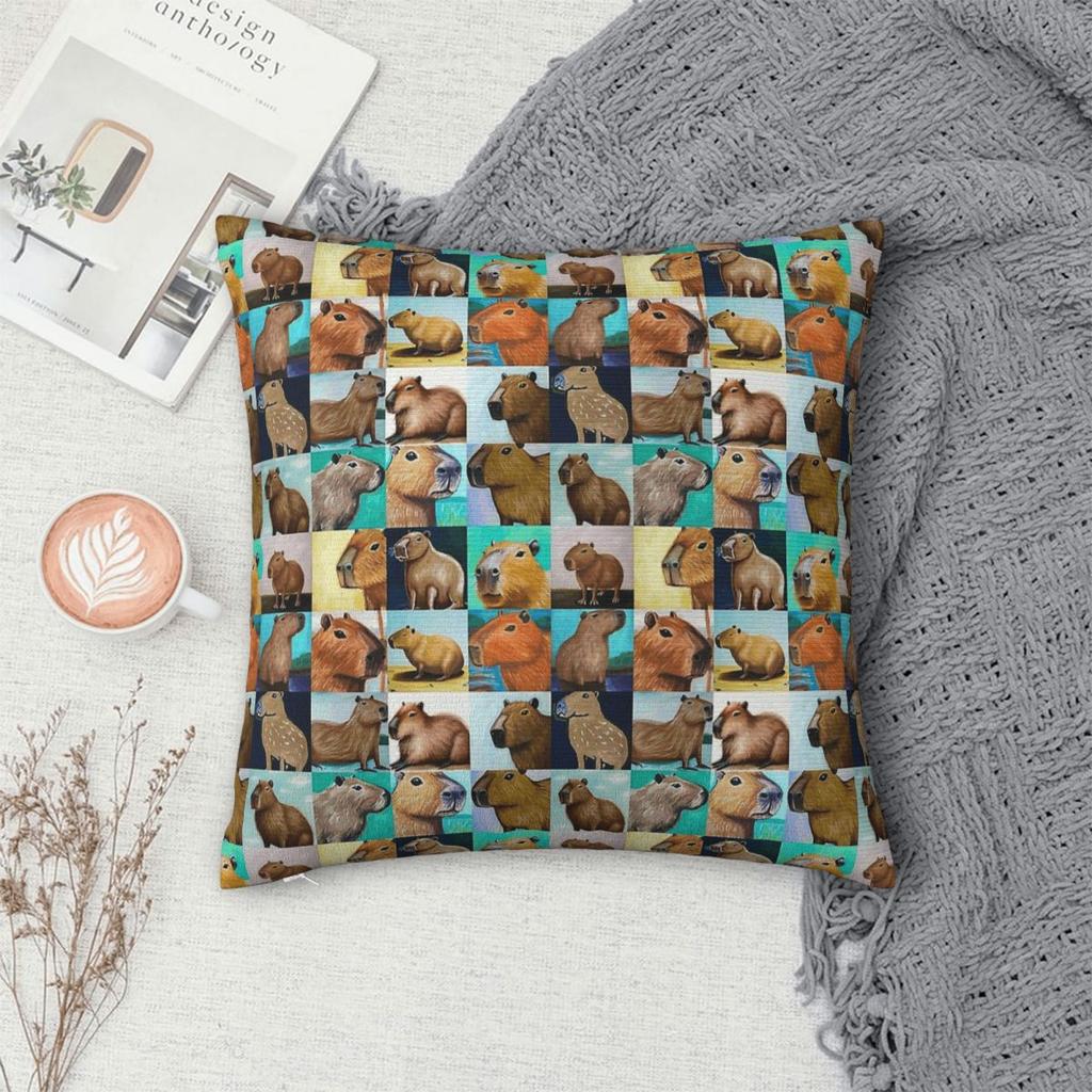Capybaras Zoo Animals Square Pillowcase Polyester Linen Velvet Printed Zip Decor Throw Pillow Case Sofa Cushion Cover