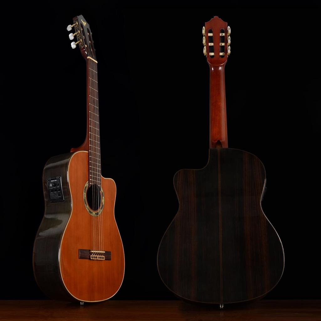 Акустическая-электрическая классическая гитара с цельной верхней декой, вырезом, красная сосна, нейлоновые струны, для продвинутой игры, унисекс
