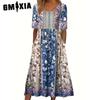 Летнее женское платье с круглым вырезом и коротким рукавом, длинная юбка с принтом в стиле бохо для женщин