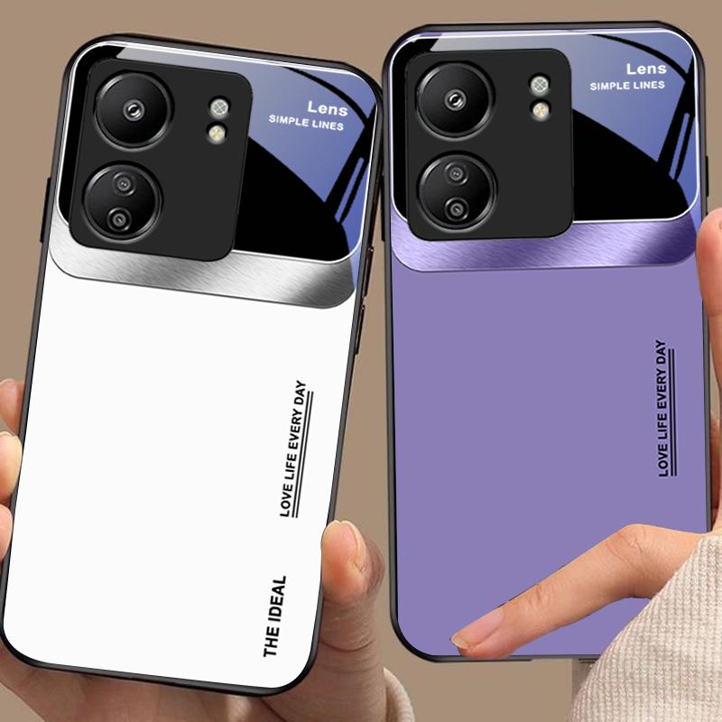 Большое Окно Пудра Для Xiaomi Redmi 13C Note13 12 Pro Plus 5G Note 9 13T Pro POCO X6 F5 F6 Черный Чехол для Телефона из Закаленного Стекла