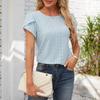 Футболка для женщин с коротким рукавом, трикотажная лоскутная кружевная однотонная весенняя блузка