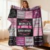 World'S Best Blanket from Mom And Dad 60 X 80 Large Soft Flannel Spread with Pink And Black Heart Patterns Photo Frames And World