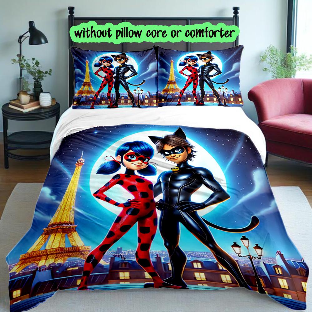 Ladybug Duvet Cover Set - Without Core & Quilt, Lightweight Machine Washable, Anime Style Gaming Bed Set