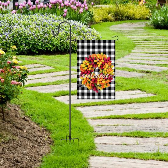 Подставка для садового флага с 5-зубчатым основанием Сверхпрочный погодоустойчивый металл Уличный двор Патио 12x18 дюймов Держатель для флагштока с пастушьим крюком