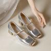 Fashion Elegant Gold Square-Toe Women's High Heels Strappy Color-Block Mary Jane Pumps Shoes Women Chunky Heel Pearl Buckle Tacones 2025
