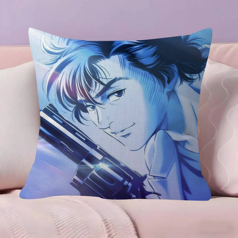 C-City Hunter P-Private Eyes Pillow Covers Cartoon Sofa Decorative Home Double-Sided Printing Short Plush Cute Cushion Cover