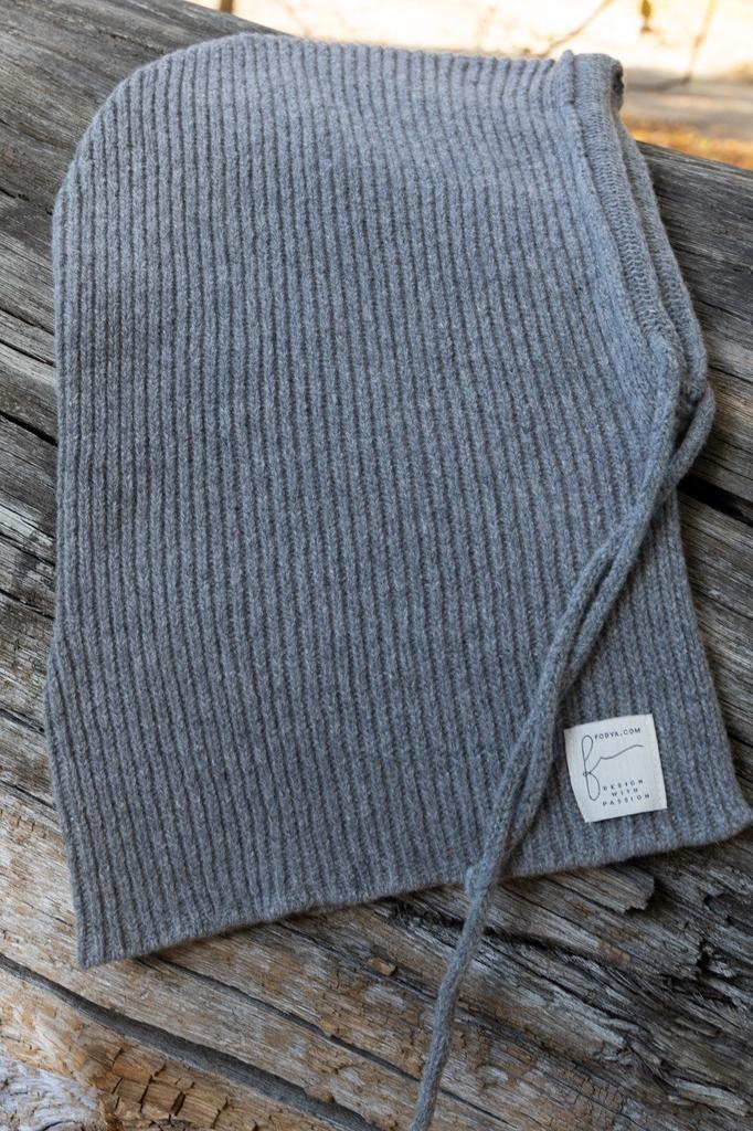 Wool balaclava, ribbed weave, gray