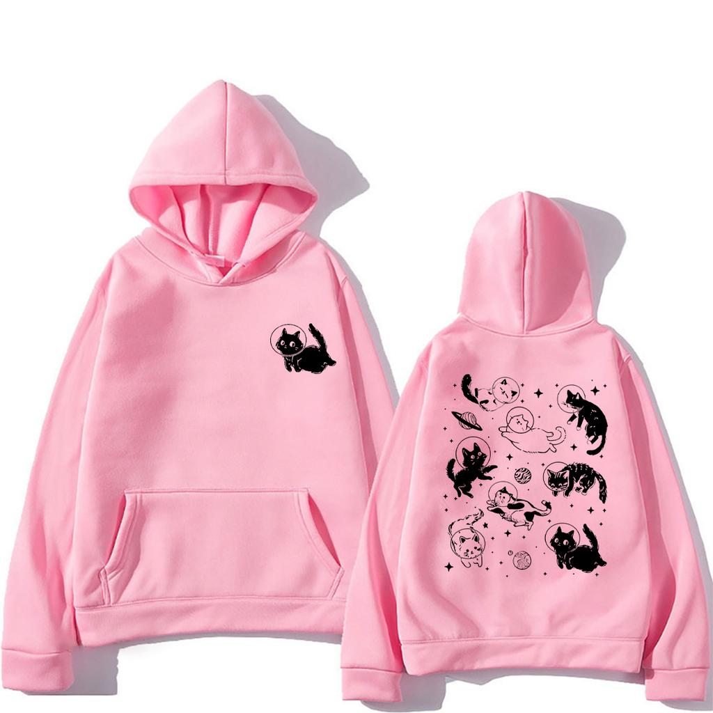 Cats In Space Hoodie Men Women Funny Cat Streetwear Fleece Retro Kitten Trendy Sweatshirts Unisex Long Sleeve Aesthetic Pullover