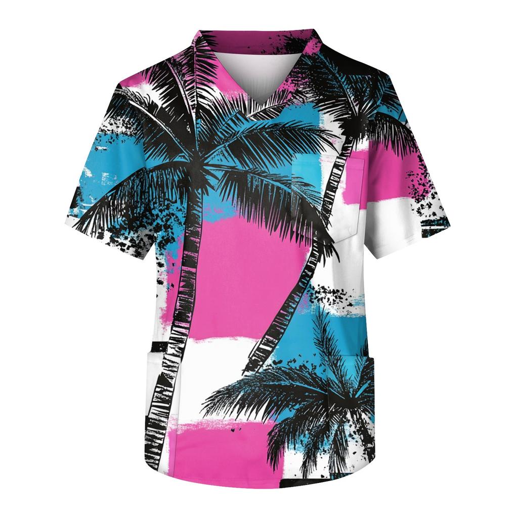 Men's Short Sleeve V-Neck Print Chest Pocket Care Top