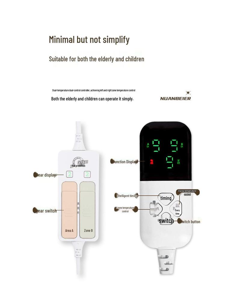 Flannel Electric Heating Blanket with Dual Control for Single to Triple Use