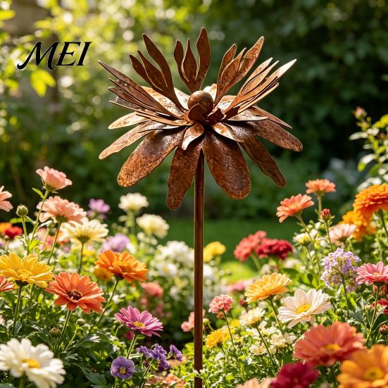Vintage Style Garden Flagpole Rusty Outdoor Daisy Flower Metal Yard Stake, Rusted Iron Art Rust-red Patio Decoration Decoration, Weather-Resistant