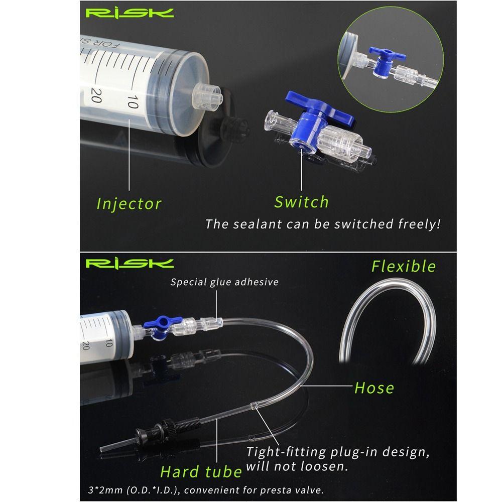 Tire Parts Road Bicycle Tire Tubeless Valves Rubber Hose Kit Tubeless Sealant Injector 60ml Syringe