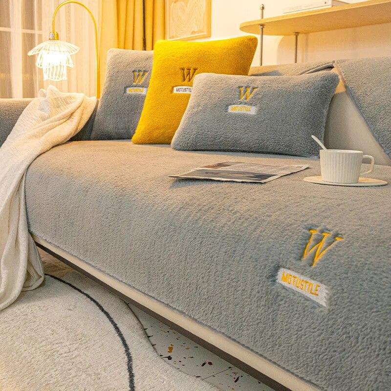 Чехол для дивана из овечьей шерсти, зимний мягкий утолщенный теплый чехол для подушек, чехлы для диванов для гостиной, нескользящий подлокотник, плюшевый чехол, ткань