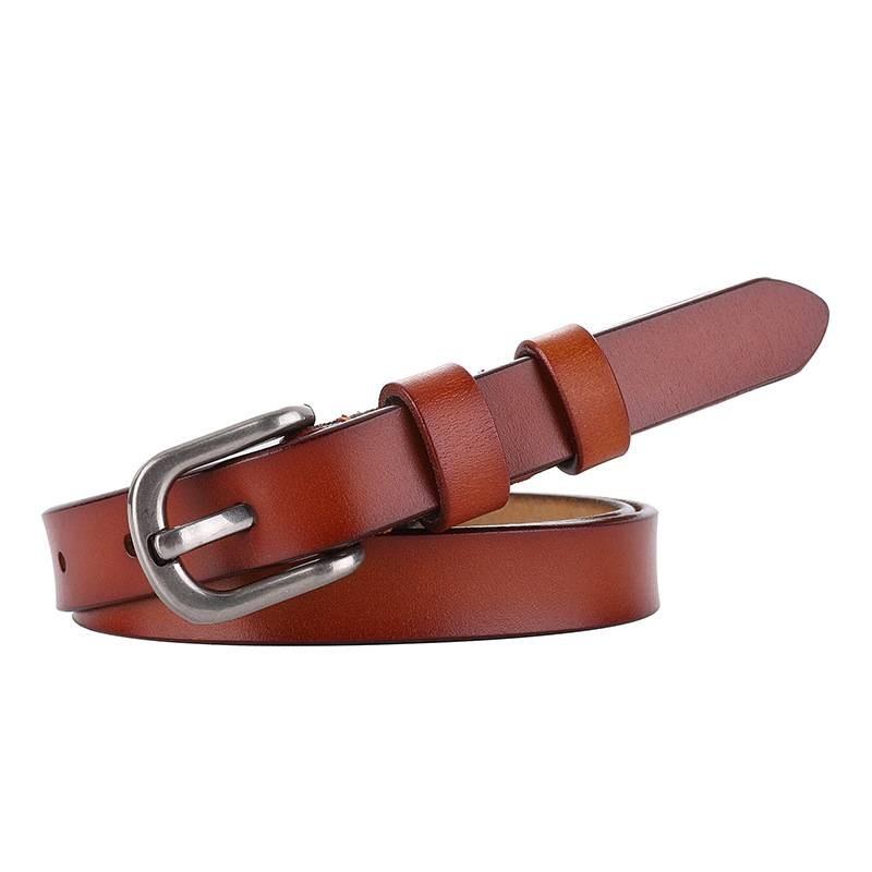 Womens Cowhide Leather Belt With Classic Pin Closure And Slim Design For Casual Outfits