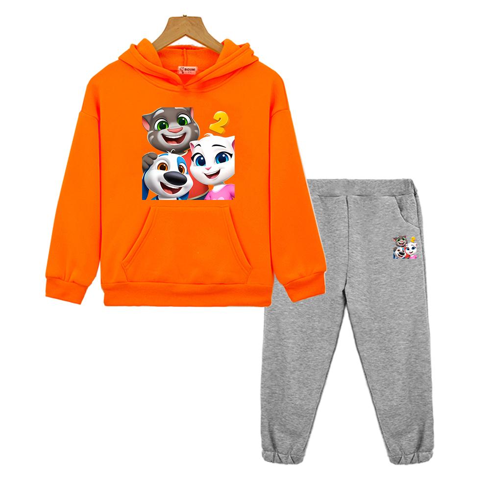 Christmas Talking tom cat hoodie Fleece Sweatshirt  Jacket 2pcs pullover+Pant boys girls Hooded Spors Sets kids clothes