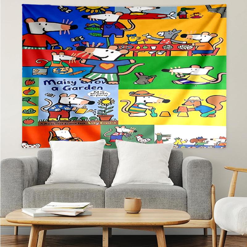 Maisy-Mouse Print Tapestry, Backdrop, Easy Setup, Ideal for Bedroom, Office & Living Room, with Aesthetic Wall Hanging Decor.