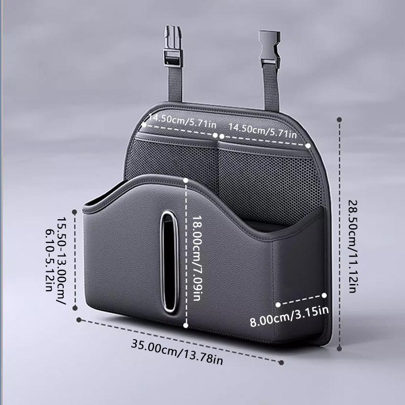 SEAMETAL PU Leather Car Seat Back Organizer Multi-functional Auto Seat Headrest Hanging Storage Bag With Tissue Box Drink Holder