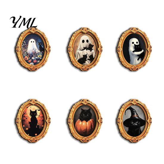Refrigerator Magnet Set 1/6Pcs Halloween Retro Frame Magnet, Wooden Fridge Kitchen Appliance Accessories Decoration, Memo Note Holder for Holiday
