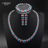 Luxury Red and Blue Zircon Necklace Bracelet and Earrings Set for Women Elegant Crystal Jewelry for Wedding Party Evening Gown