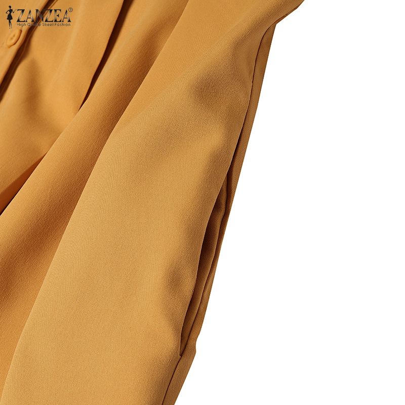 ZANZEA Элегантное женское платье с воротником-стойкой, пышными рукавами на пуговицах, приталенным силуэтом, повседневное, свободное, длинное, плиссированное
