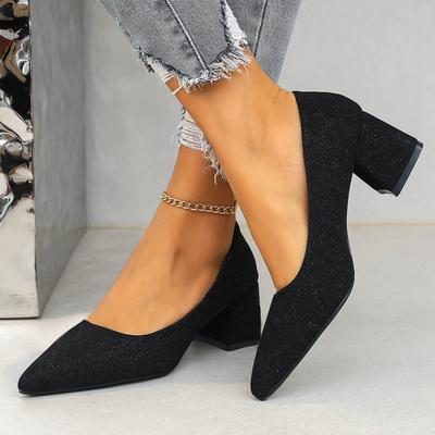 Туфли на каблуке с закрытым носком Женская мода Остроносые квадратные однотонные туфли Повседневные удобные слипоны Женские замшевые туфли